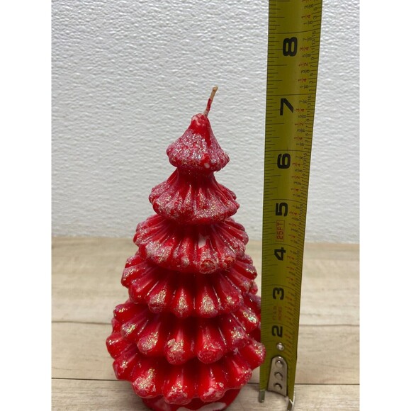 Vtg Christmas Tree Candle Red Wax Glitter 7"x3" - Picture 7 of 8